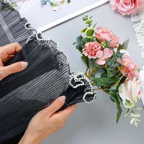 3 Pack Pearl Edge Bouquet Packaging Paper, Korean Flower Wrapping Mesh Paper Floral Net Yarn Wrinkle Waves Paper for Mother's Day Wedding Anniversary Birthday Florist Supplies 4.37 Yards (Pink) in Kuwait