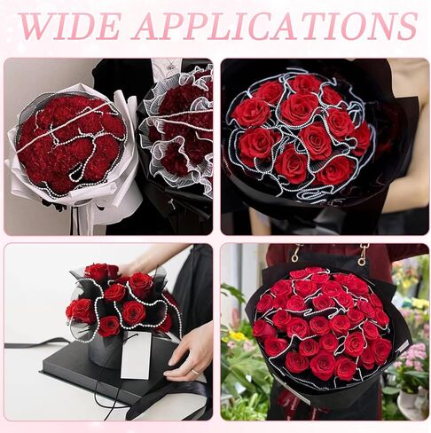 3 Pack Pearl Edge Bouquet Packaging Paper, Korean Flower Wrapping Mesh Paper Floral Net Yarn Wrinkle Waves Paper for Mother's Day Wedding Anniversary Birthday Florist Supplies 4.37 Yards (Pink) in Kuwait