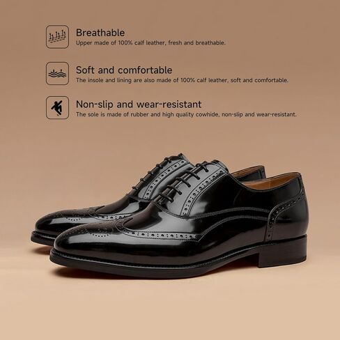 BEAU TODAY Wingtip Oxfords Shoes for Men,Brogue Dress Oxford Shoes for Men，Leather Formal Classic Lace Up Church Shoes for Casual Business in Saudi Arabia