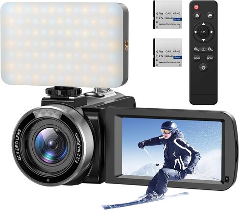 كاميرا فيديو بدقة 4K، كاميرا فيديو تعمل باللمس تدور بزاوية 270 درجة، كاميرا تسجيل فيديو بتكبير رقمي 16X مع ضوء ثلاثي الألوان، كاميرا رؤية ليلية بالأشعة تحت الحمراء بدقة 56 ميجابكسل لليوتيوب، جهاز تحكم عن بعد، بطاريتان in Kuwait