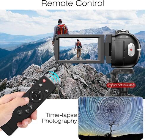 كاميرا فيديو بدقة 4K، كاميرا فيديو تعمل باللمس تدور بزاوية 270 درجة، كاميرا تسجيل فيديو بتكبير رقمي 16X مع ضوء ثلاثي الألوان، كاميرا رؤية ليلية بالأشعة تحت الحمراء بدقة 56 ميجابكسل لليوتيوب، جهاز تحكم عن بعد، بطاريتان in Kuwait