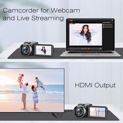 كاميرا فيديو بدقة 4K، كاميرا فيديو تعمل باللمس تدور بزاوية 270 درجة، كاميرا تسجيل فيديو بتكبير رقمي 16X مع ضوء ثلاثي الألوان، كاميرا رؤية ليلية بالأشعة تحت الحمراء بدقة 56 ميجابكسل لليوتيوب، جهاز تحكم عن بعد، بطاريتان in Kuwait