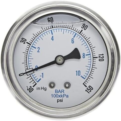 PIC Gauges PRO-203L-254C U-Clamp Panel Mount Glycerin مملوء بمقياس الضغط الصناعي مع حافظة SS، أجزاء داخلية نحاسية، عدسة بلاستيكية، قرص 2.5 بوصة، نطاق 0/30 رطل لكل بوصة مربعة، 1/4 بوصة ذكر NPT in Kuwait