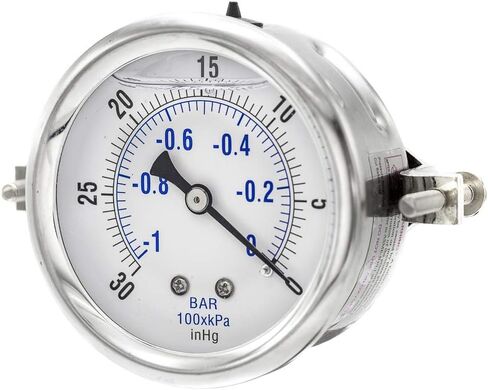 PIC Gauges PRO-203L-254C U-Clamp Panel Mount Glycerin مملوء بمقياس الضغط الصناعي مع حافظة SS، أجزاء داخلية نحاسية، عدسة بلاستيكية، قرص 2.5 بوصة، نطاق 0/30 رطل لكل بوصة مربعة، 1/4 بوصة ذكر NPT in Kuwait
