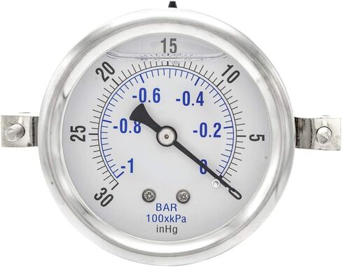 PIC Gauges PRO-203L-254C U-Clamp Panel Mount Glycerin مملوء بمقياس الضغط الصناعي مع حافظة SS، أجزاء داخلية نحاسية، عدسة بلاستيكية، قرص 2.5 بوصة، نطاق 0/30 رطل لكل بوصة مربعة، 1/4 بوصة ذكر NPT in Kuwait