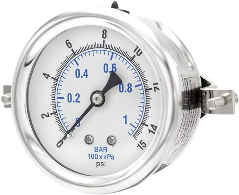 PIC Gauges PRO-203L-254C U-Clamp Panel Mount Glycerin مملوء بمقياس الضغط الصناعي مع حافظة SS، أجزاء داخلية نحاسية، عدسة بلاستيكية، قرص 2.5 بوصة، نطاق 0/30 رطل لكل بوصة مربعة، 1/4 بوصة ذكر NPT in Kuwait