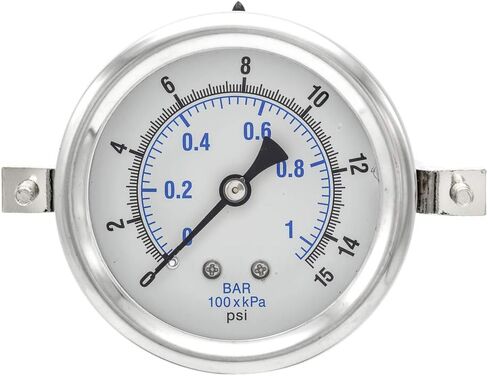 PIC Gauges PRO-203L-254C U-Clamp Panel Mount Glycerin مملوء بمقياس الضغط الصناعي مع حافظة SS، أجزاء داخلية نحاسية، عدسة بلاستيكية، قرص 2.5 بوصة، نطاق 0/30 رطل لكل بوصة مربعة، 1/4 بوصة ذكر NPT in Kuwait