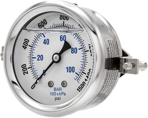 PIC Gauges PRO-203L-254C U-Clamp Panel Mount Glycerin مملوء بمقياس الضغط الصناعي مع حافظة SS، أجزاء داخلية نحاسية، عدسة بلاستيكية، قرص 2.5 بوصة، نطاق 0/30 رطل لكل بوصة مربعة، 1/4 بوصة ذكر NPT in Kuwait