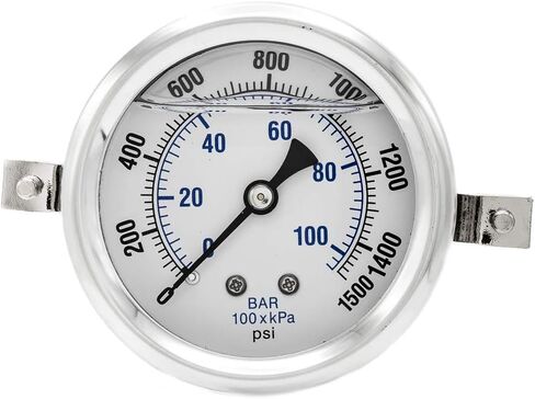 PIC Gauges PRO-203L-254C U-Clamp Panel Mount Glycerin مملوء بمقياس الضغط الصناعي مع حافظة SS، أجزاء داخلية نحاسية، عدسة بلاستيكية، قرص 2.5 بوصة، نطاق 0/30 رطل لكل بوصة مربعة، 1/4 بوصة ذكر NPT in Kuwait