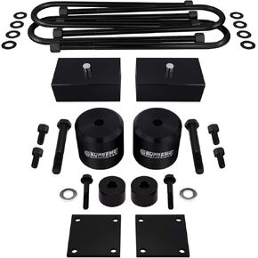 نظام تعليق فائق - طقم رفع كامل لـ 2005-2016 Ford F250 F350 Super Duty 4WD 3 "فواصل زنبركية للرفع الأمامي + 2 كتل رفع خلفية + مسامير U + أقواس خط الفرامل + فواصل إيقاف الصدمات (أسود) in Kuwait