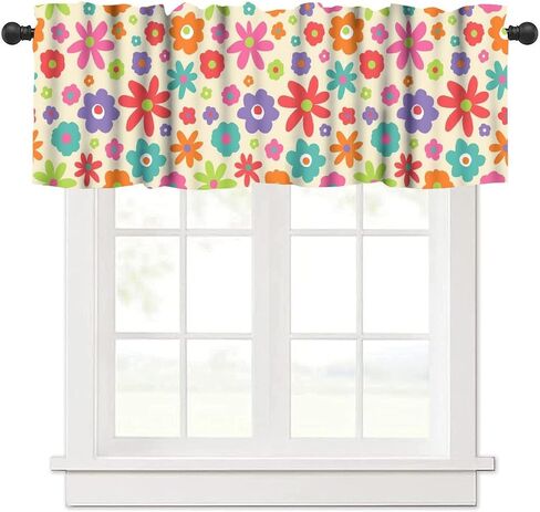 Retro Multicolored Checkered Window Valance Curtain, Colorful Bright Rainbow Modern Simple Groovy Aesthetic Farmhouse Kitchen Valances for Dining Room Canteens Decor 54x18inch in Saudi Arabia