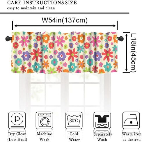 Retro Multicolored Checkered Window Valance Curtain, Colorful Bright Rainbow Modern Simple Groovy Aesthetic Farmhouse Kitchen Valances for Dining Room Canteens Decor 54x18inch in Saudi Arabia
