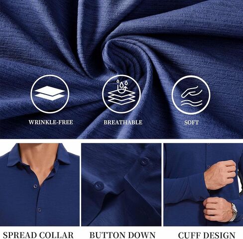 Men's Long Sleeve Button Down Shirts Wrinkle Free Business Untucked Stretch Dress Beach Casual Wedding Shirt in Saudi Arabia