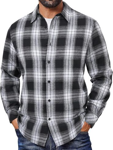 COOFANDY Mens Flannel Shirts Long Sleeve Plaid Button Down Shirts Casual Cotton Shirts in Saudi Arabia