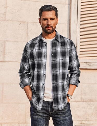 COOFANDY Mens Flannel Shirts Long Sleeve Plaid Button Down Shirts Casual Cotton Shirts in Saudi Arabia