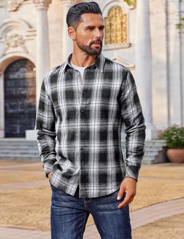 COOFANDY Mens Flannel Shirts Long Sleeve Plaid Button Down Shirts Casual Cotton Shirts in Saudi Arabia