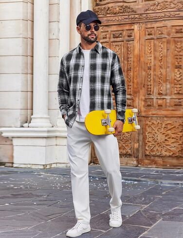 COOFANDY Mens Flannel Shirts Long Sleeve Plaid Button Down Shirts Casual Cotton Shirts in Saudi Arabia