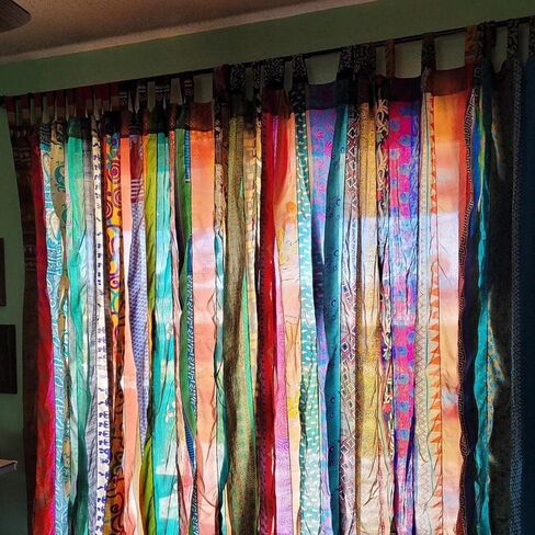 Boho Curtains Light-Filtering Curtain Handmade Set of 2 Sari Silk Panels Recycled Indian Vintage Bed Canopy Panel Tapestry Window Treatment Bedroom 82x42 Inches (Assorted Color) (2) in Saudi Arabia