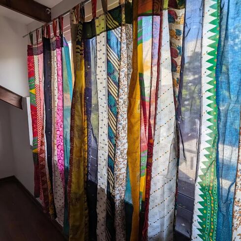 Boho Curtains Light-Filtering Curtain Handmade Set of 2 Sari Silk Panels Recycled Indian Vintage Bed Canopy Panel Tapestry Window Treatment Bedroom 82x42 Inches (Assorted Color) (2) in Saudi Arabia