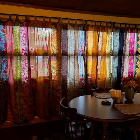 Boho Curtains Light-Filtering Curtain Handmade Set of 2 Sari Silk Panels Recycled Indian Vintage Bed Canopy Panel Tapestry Window Treatment Bedroom 82x42 Inches (Assorted Color) (2) in Saudi Arabia