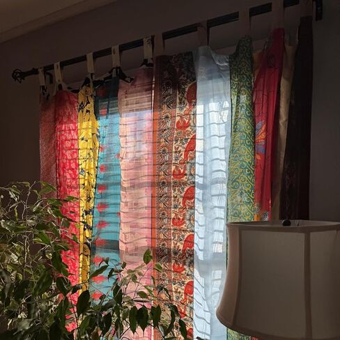 Boho Curtains Light-Filtering Curtain Handmade Set of 2 Sari Silk Panels Recycled Indian Vintage Bed Canopy Panel Tapestry Window Treatment Bedroom 82x42 Inches (Assorted Color) (2) in Saudi Arabia