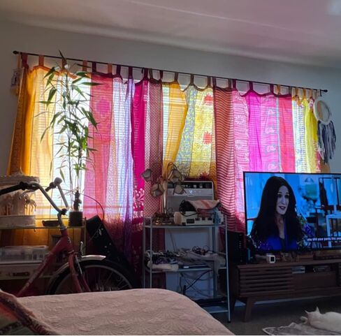 Boho Curtains Light-Filtering Curtain Handmade Set of 2 Sari Silk Panels Recycled Indian Vintage Bed Canopy Panel Tapestry Window Treatment Bedroom 82x42 Inches (Assorted Color) (2) in Saudi Arabia