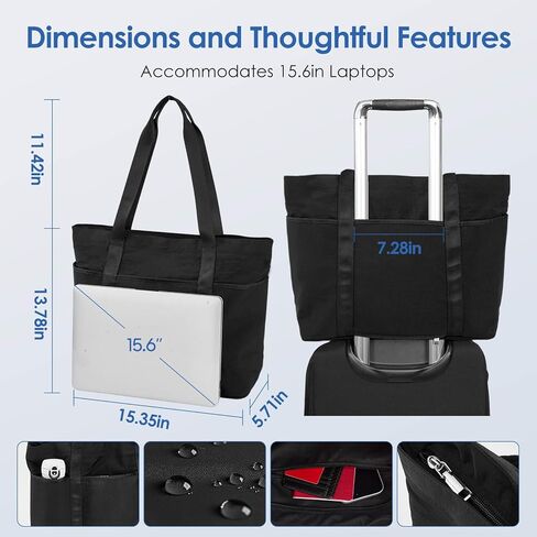 Tote Bag for Women with Zipper, Convertible Travel and Work Shoulder Bag, Large Teacher Tote Bag with Luggage Strap in Saudi Arabia