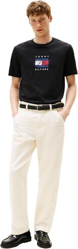 Tommy Hilfiger Men's Short Sleeve Cotton Graphic T-Shirts with Printed Linear Flag Logo Designs in Saudi Arabia