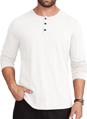 Hardaddy Men's Henley Long Sleeve Shirt Cotton 3-Button Placket Casual Crewneck T-Shirt for Men in Saudi Arabia