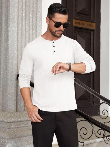 Hardaddy Men's Henley Long Sleeve Shirt Cotton 3-Button Placket Casual Crewneck T-Shirt for Men in Saudi Arabia