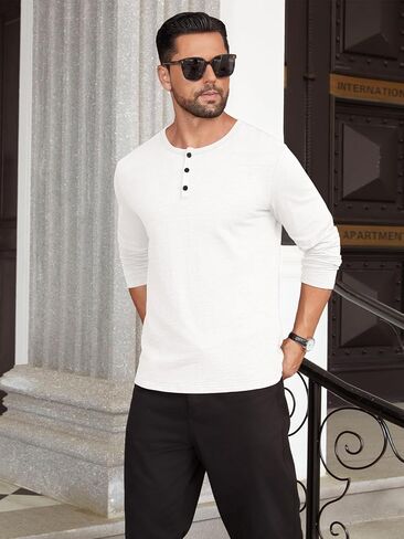 Hardaddy Men's Henley Long Sleeve Shirt Cotton 3-Button Placket Casual Crewneck T-Shirt for Men in Saudi Arabia