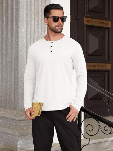 Hardaddy Men's Henley Long Sleeve Shirt Cotton 3-Button Placket Casual Crewneck T-Shirt for Men in Saudi Arabia