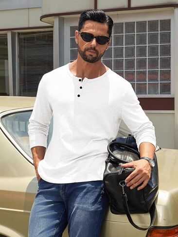 Hardaddy Men's Henley Long Sleeve Shirt Cotton 3-Button Placket Casual Crewneck T-Shirt for Men in Saudi Arabia