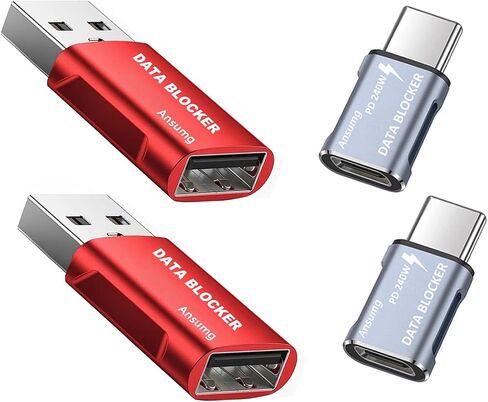 مانع البيانات، مانع بيانات USB A إلى C وUSB C إلى C (4 عبوات)، حماية ضد مقبس العصير، مضمون 100% منع هجوم القراصنة، يدعم الشحن السريع الآمن حتى 20 فولت/4 أمبير in Saudi Arabia