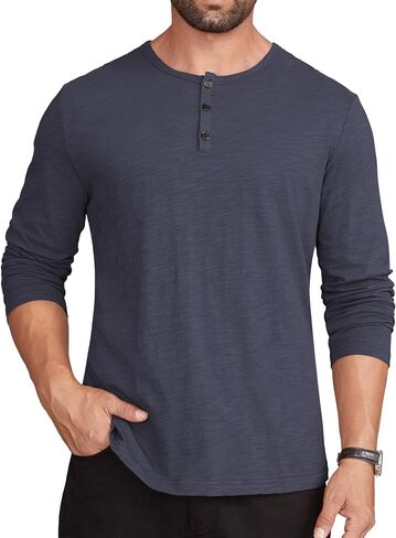 Hardaddy Men's Henley Long Sleeve Shirt Cotton 3-Button Placket Casual Crewneck T-Shirt for Men in Saudi Arabia