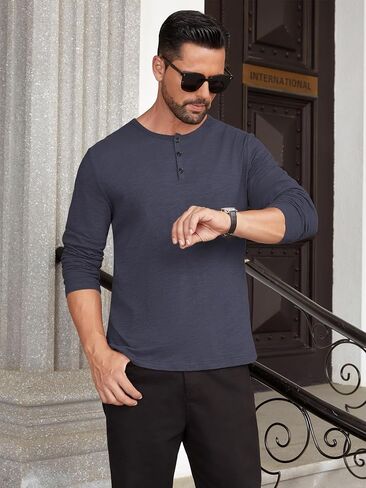Hardaddy Men's Henley Long Sleeve Shirt Cotton 3-Button Placket Casual Crewneck T-Shirt for Men in Saudi Arabia