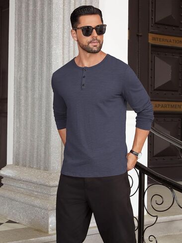 Hardaddy Men's Henley Long Sleeve Shirt Cotton 3-Button Placket Casual Crewneck T-Shirt for Men in Saudi Arabia
