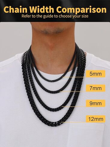 U7 Stainless Steel Cuban Link Chain,Black/14K Gold Miami Mens Cuban Chain, 5mm/7mm/9mm/12mm Hip Hop Chains for Men,18-30 inches in Saudi Arabia