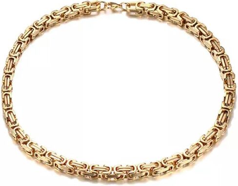 Mens Stainless Steel 4/5/6/8mm Byzantine Box King Chain Necklace-70cm (28in)-4mm Gold in Saudi Arabia