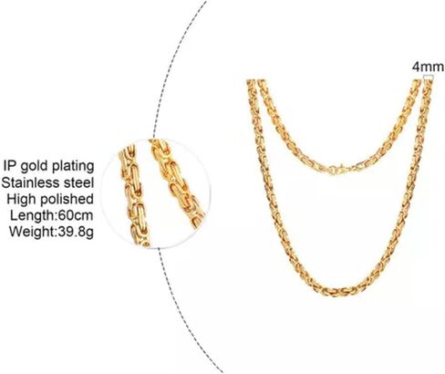 Mens Stainless Steel 4/5/6/8mm Byzantine Box King Chain Necklace-70cm (28in)-4mm Gold in Saudi Arabia