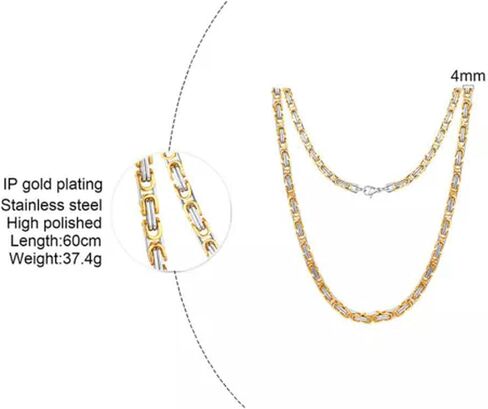 Mens Stainless Steel 4/5/6/8mm Byzantine Box King Chain Necklace-70cm (28in)-4mm Gold in Saudi Arabia