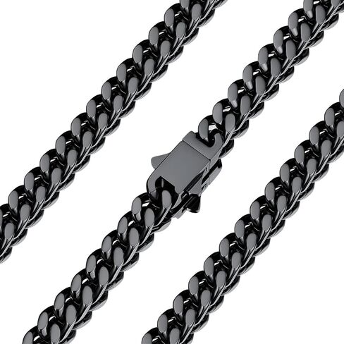 U7 Stainless Steel Cuban Link Chain,Black/14K Gold Miami Mens Cuban Chain, 5mm/7mm/9mm/12mm Hip Hop Chains for Men,18-30 inches in Saudi Arabia
