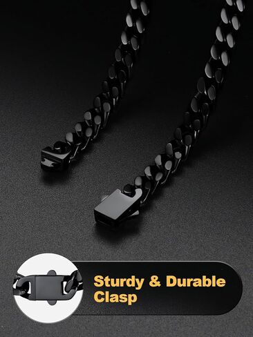 U7 Stainless Steel Cuban Link Chain,Black/14K Gold Miami Mens Cuban Chain, 5mm/7mm/9mm/12mm Hip Hop Chains for Men,18-30 inches in Saudi Arabia