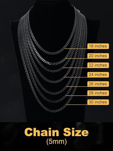 U7 Stainless Steel Cuban Link Chain,Black/14K Gold Miami Mens Cuban Chain, 5mm/7mm/9mm/12mm Hip Hop Chains for Men,18-30 inches in Saudi Arabia