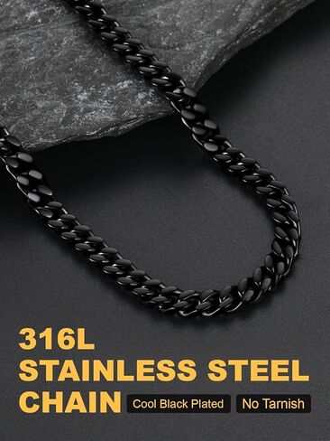 U7 Stainless Steel Cuban Link Chain,Black/14K Gold Miami Mens Cuban Chain, 5mm/7mm/9mm/12mm Hip Hop Chains for Men,18-30 inches in Saudi Arabia