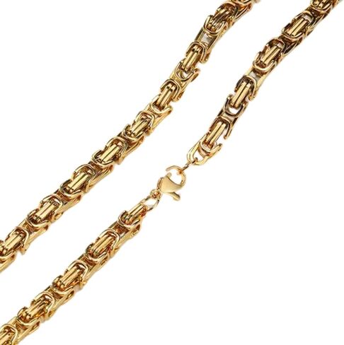 Mens Stainless Steel 4/5/6/8mm Byzantine Box King Chain Necklace-70cm (28in)-4mm Gold in Saudi Arabia