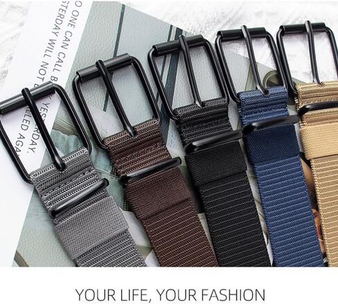 Adjustable Nylon Web Belt - 1.5 Military Style with Metal Buckle - Black/Grey/Brown in Saudi Arabia