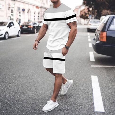 Aniywn Mens Short Sets 2 Piece Outfits Trendy Summer Workout Short Sleeve Casual Tracksuit Graphic Print Athletic Sweatsuits in Saudi Arabia