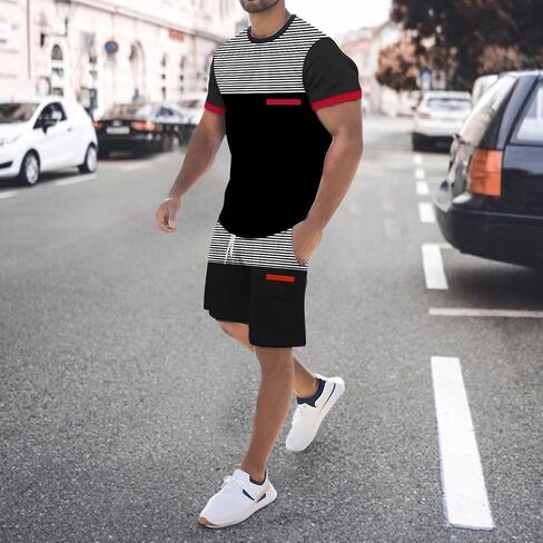 Aniywn Mens Short Sets 2 Piece Outfits Trendy Summer Workout Short Sleeve Casual Tracksuit Graphic Print Athletic Sweatsuits in Saudi Arabia