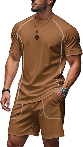 Men's Outfits 2 Piece Summer Tracksuits Mens Casual Sports Shirt and Shorts Set Jogging Tracksuit with Pockets in Kuwait